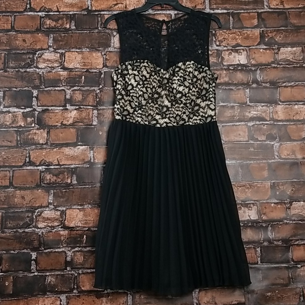 Fifth & Park| Lace Top Accordion Dress